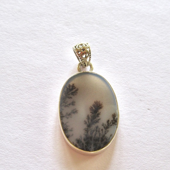 Dendritic Agate Natural Scenic Pendant Sterling SIlver - Picture 2 of 4